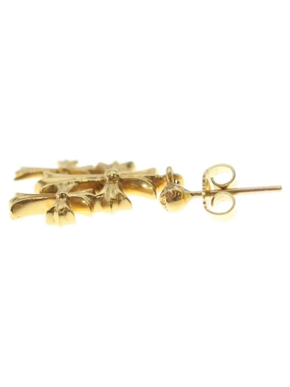 Chrome Hearts 22k 3 CH Cross Drop Triple Earrings Gold